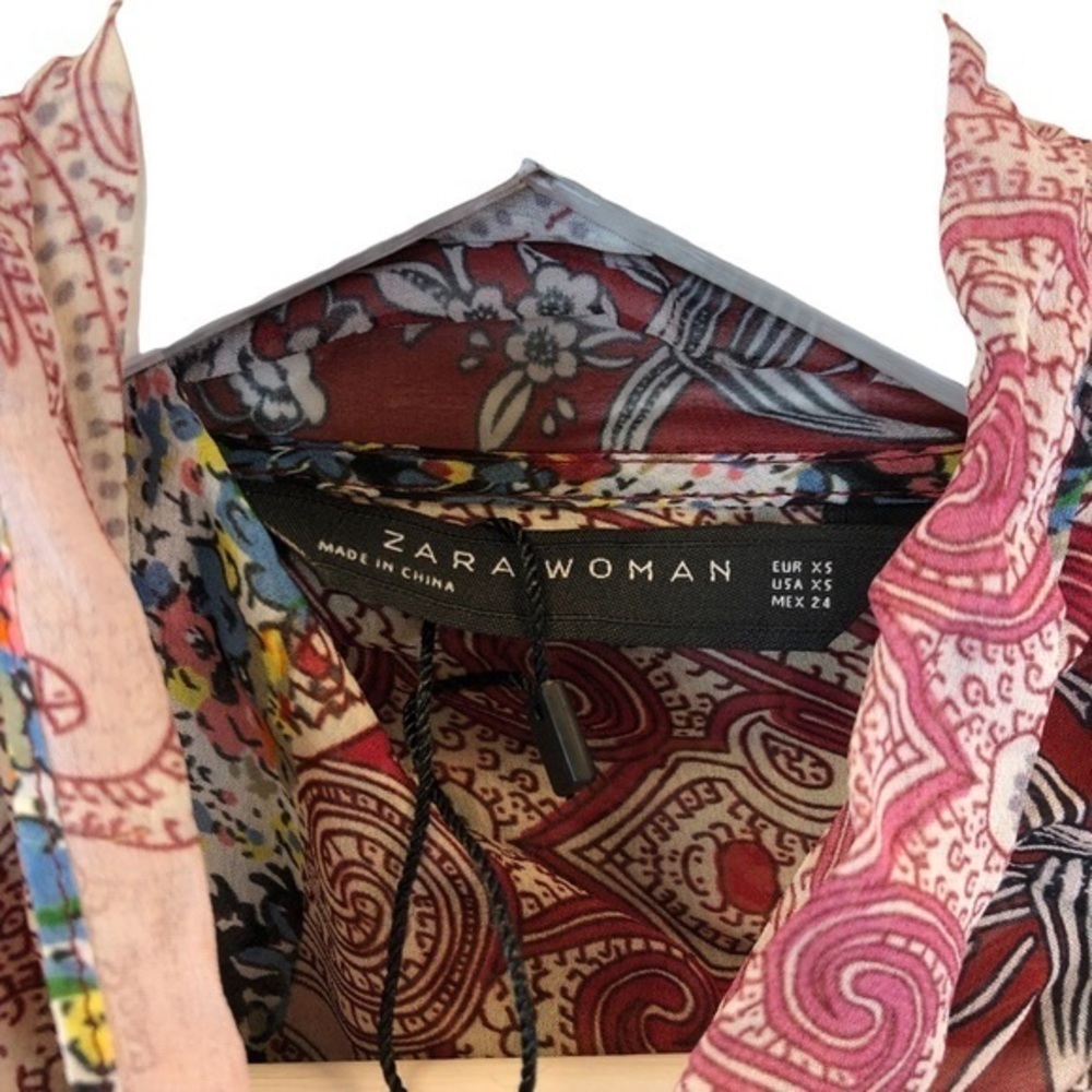 Zara Patchwork Printed Bow Neck Chiffon Long Slee… - image 8